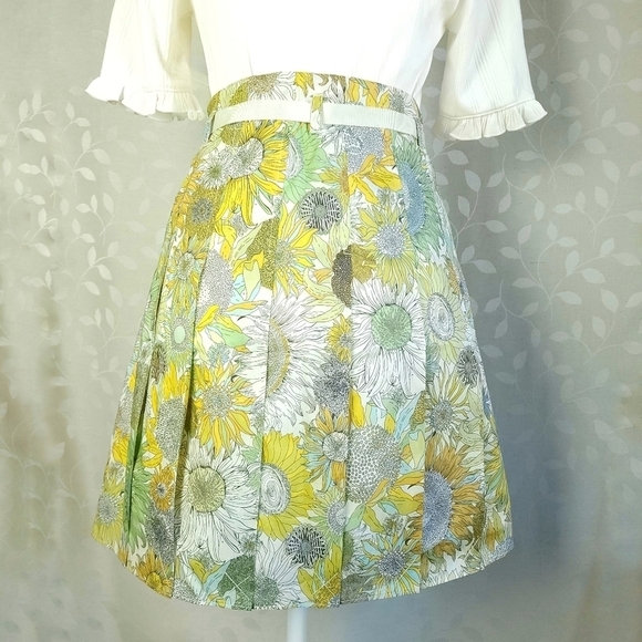 NEW J. Crew Sunflower Print Pleated Skirt Retro 60s Twee Floral Cotton Yellow 0 - Picture 7 of 16